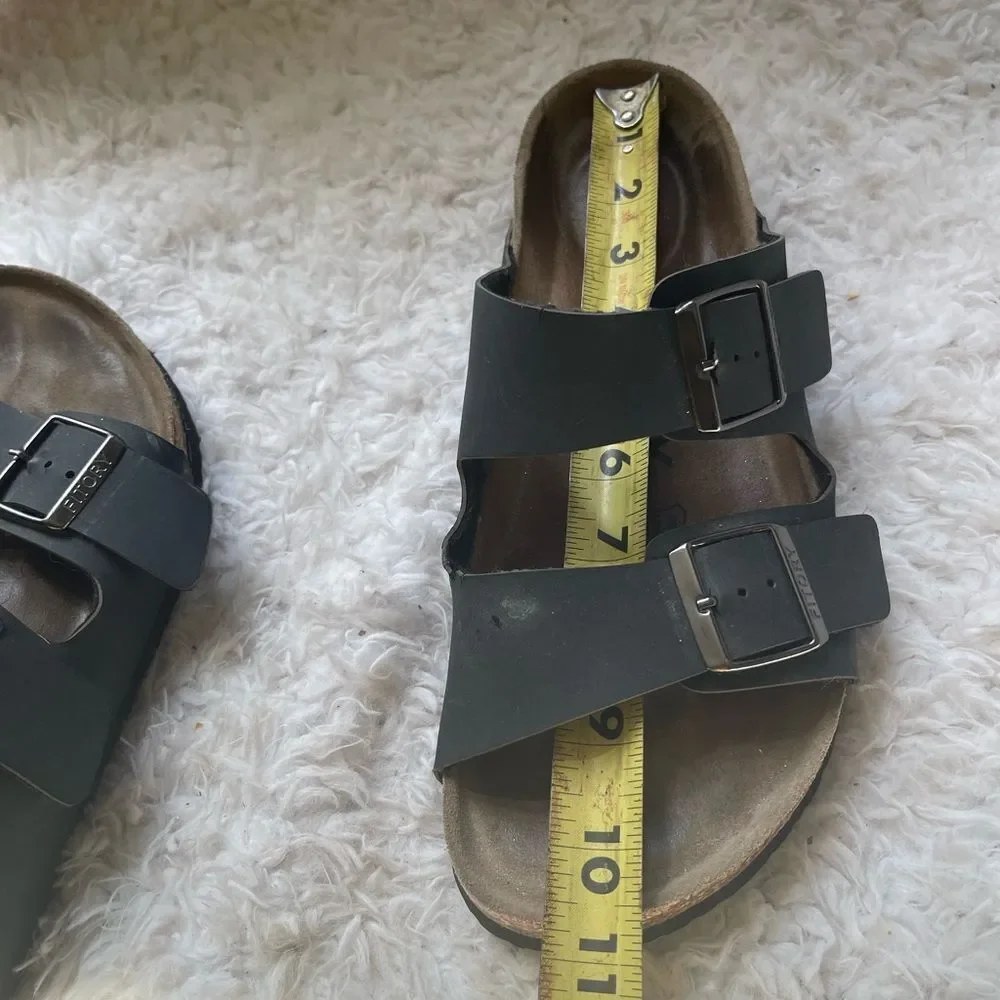 FITORY Men’s Leather insole Sandals with two buckles open toe slides SandalsSZ8